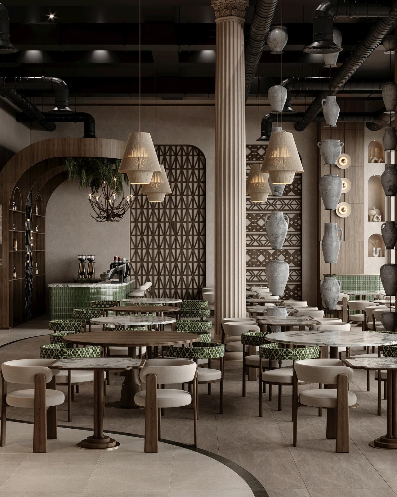 Kemerli bar önünde mermer masalar